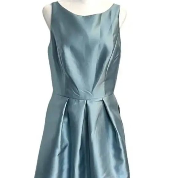 Alfred Sung Smoke Blue Sateen Bridesmaids / Prom Dress Asymmetrical Hem Size 10 - Picture 2 of 6